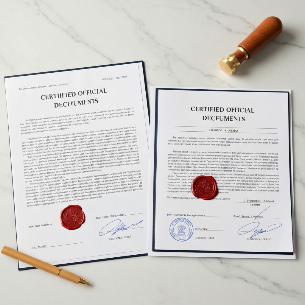 Certified translation documents with official stamps